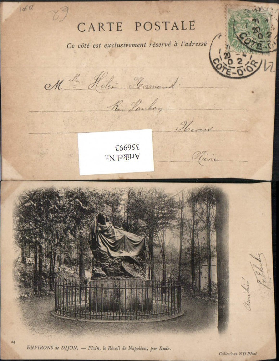 356993,Burgundy Cote-Or Dijon Fixin le Reveil de Napoleon par Rude Monument