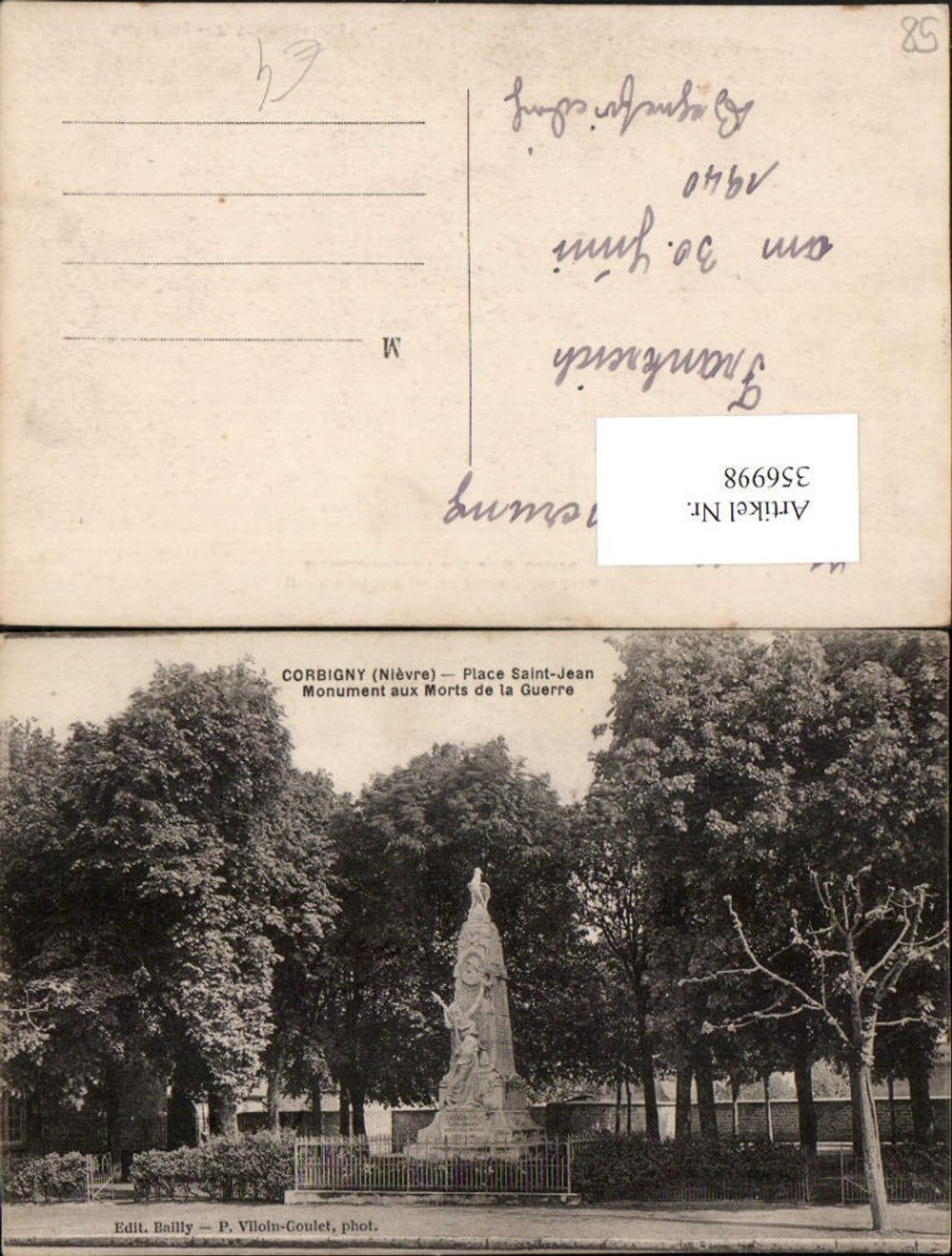 356998,Burgund Nievre Corbigny Place Saint-Jean Monument aux Morts de la Guerre