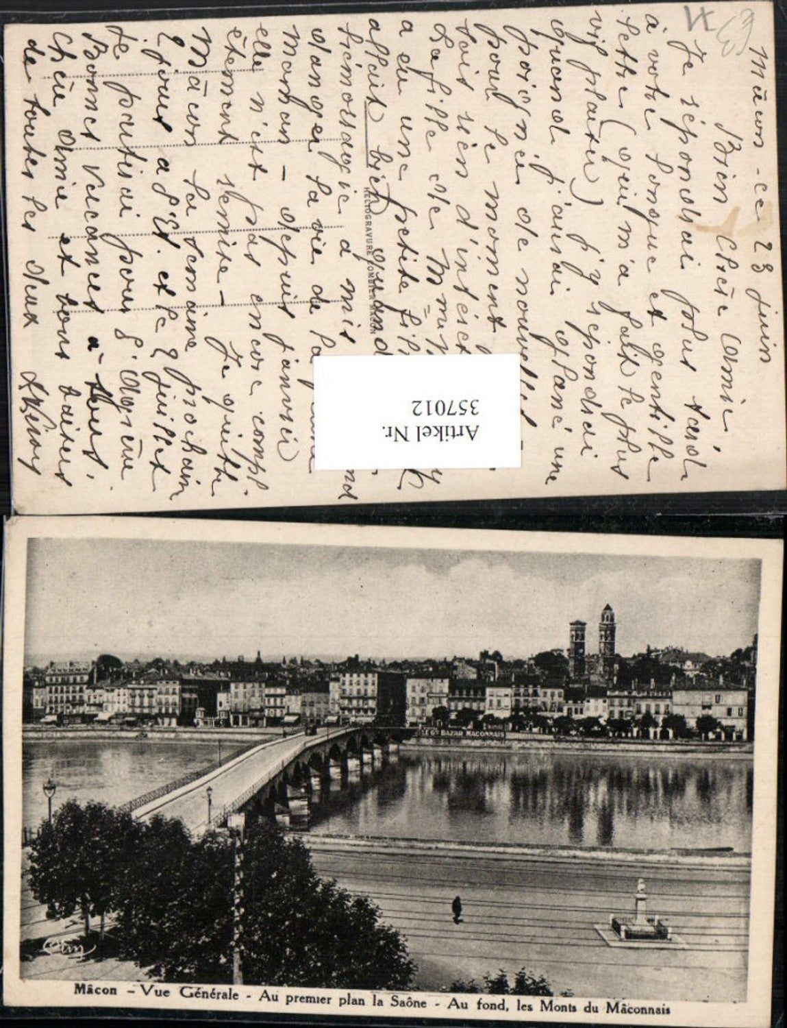 357012,Burgund Saone-et-Loire Macon Vue Generale Au premier plan la Saone Brücke