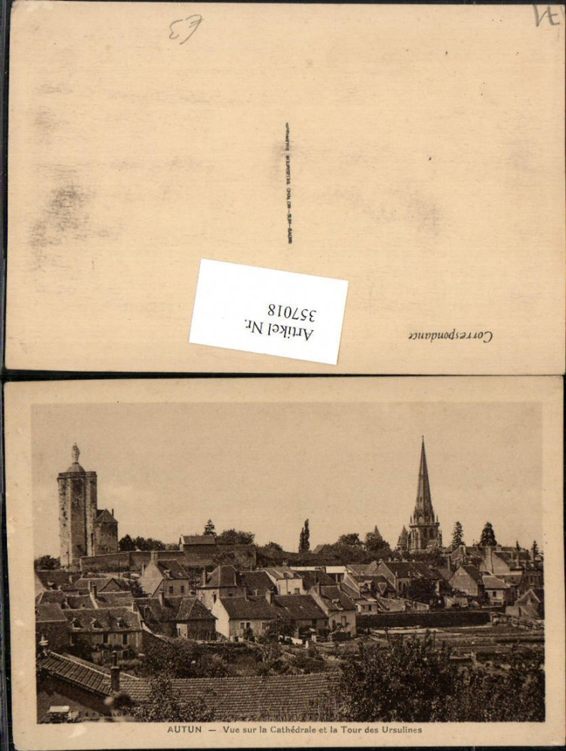 357018,Burgund Saone-et-Loire Autun Vue sur la Cathedrale et la Tour des Ursulines Totale