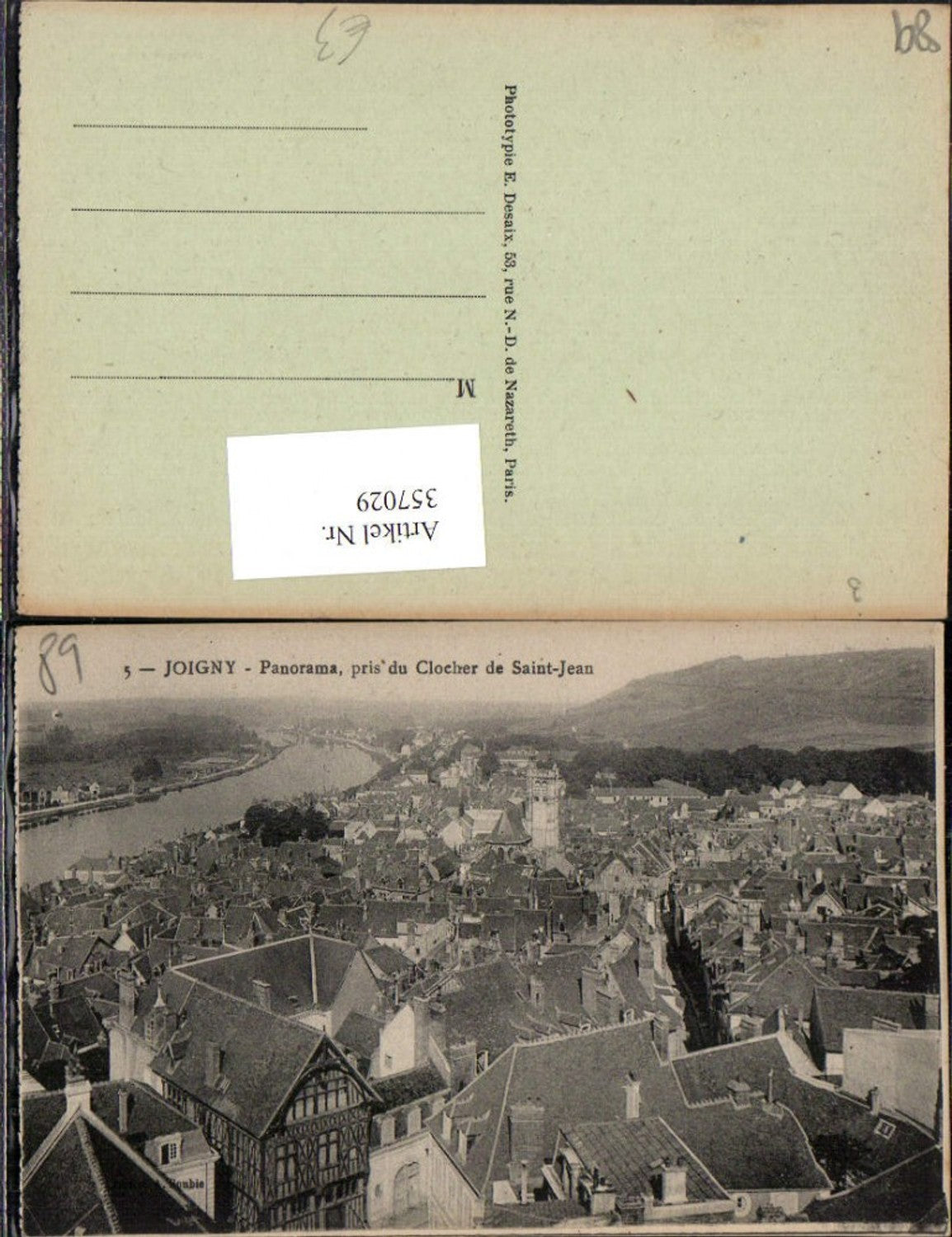357029,Burgund Yonne Joigny Panorama pris du Clocher de Saint-Jean Totale