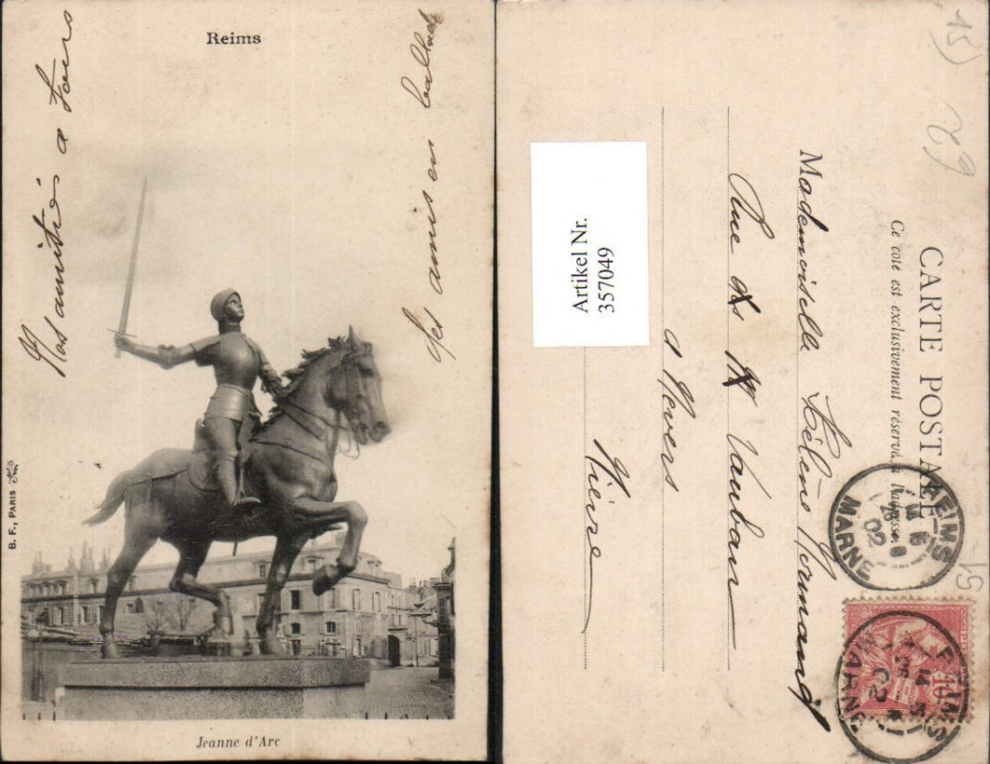 357049,Champagne-Ardenne Marne Reims Jeanne d'Arc Statue Pferd