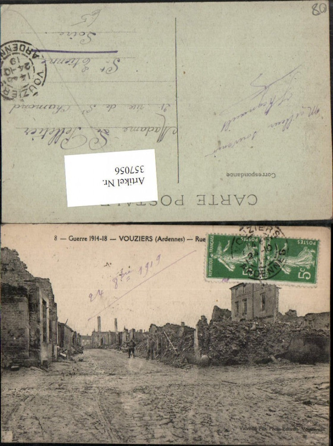 357056,Champagne-Ardenne Ardennes Voziers Rue Straßenansicht Zerstörung