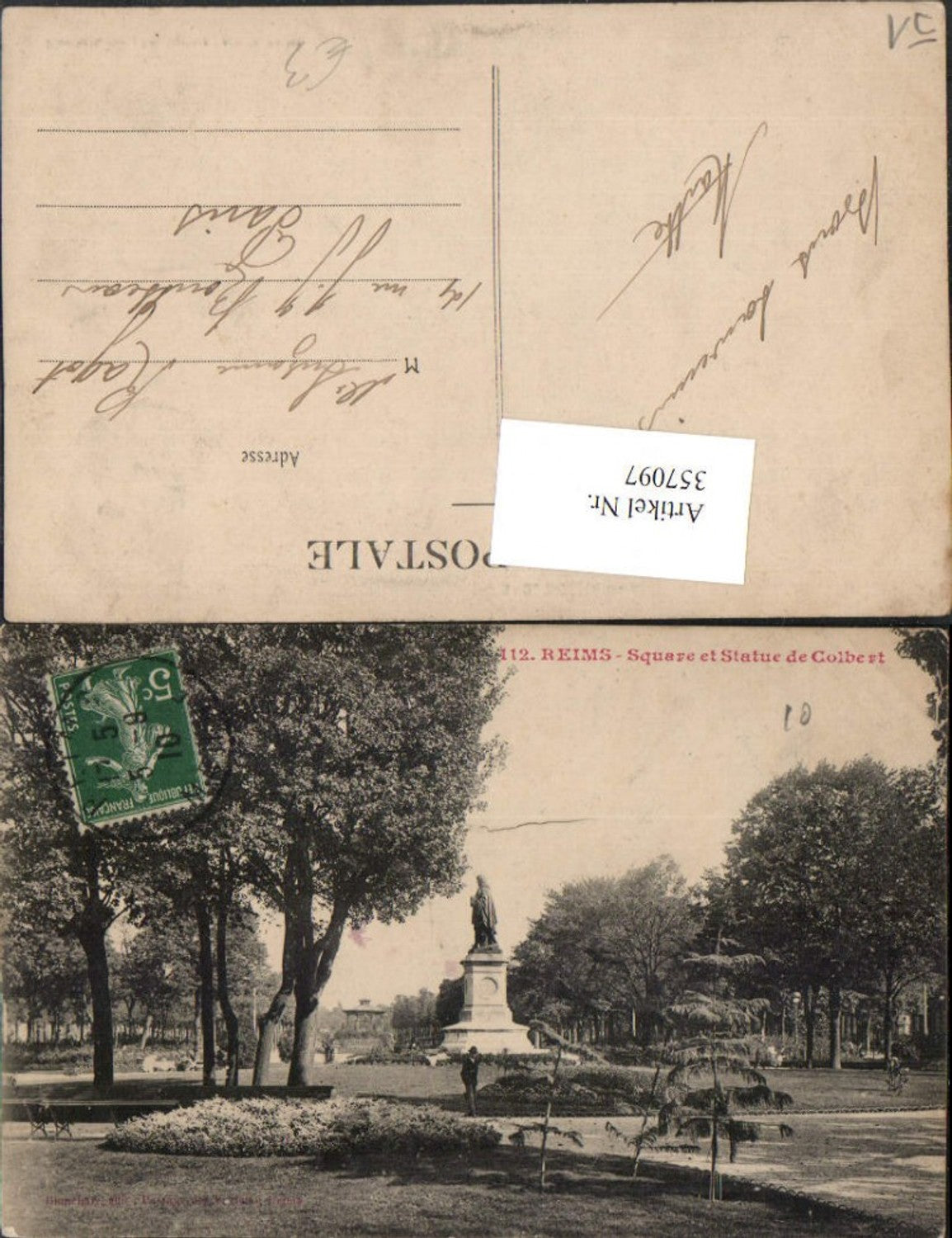 357097,Champagne-Ardenne Marne Reims Square et Statue de Colbert Denkmal
