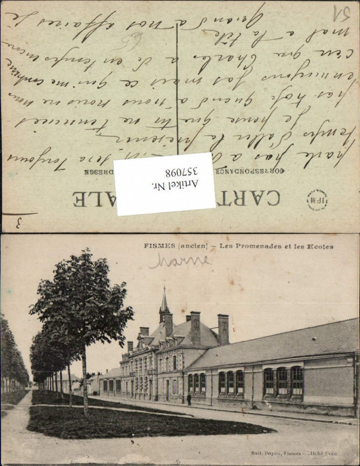357098,Champagne-Ardenne Marne Fismes Les Promenades et les Ecoles Schule