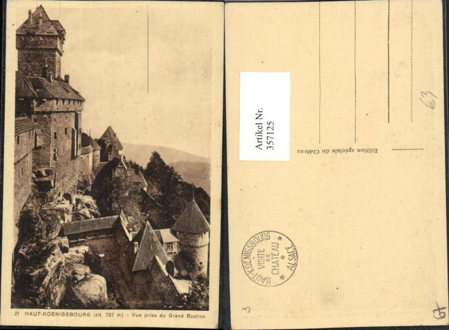 357125,Elsass Bas-Rhin Haut-Koenigsbourg b. Orschwiller Vue prise du Grand Bastion Burg