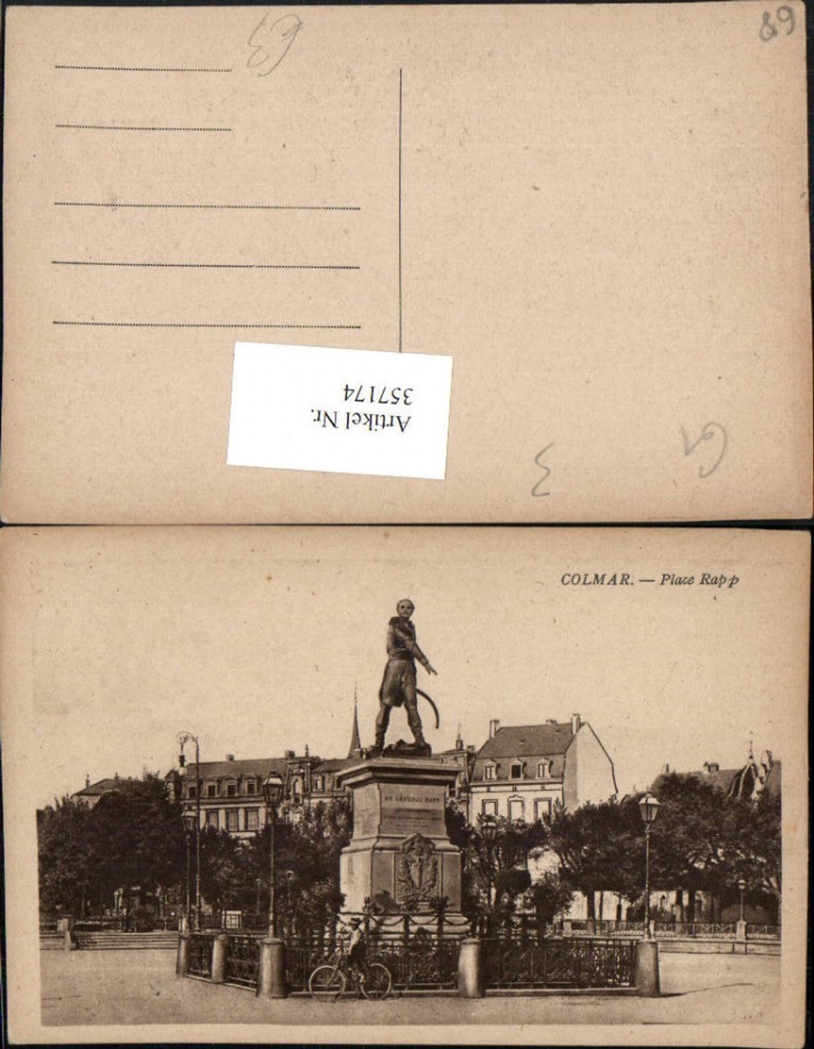 357174,Elsass Haut-Rhin Colmar Place Rapp General Denkmal Fahrrad