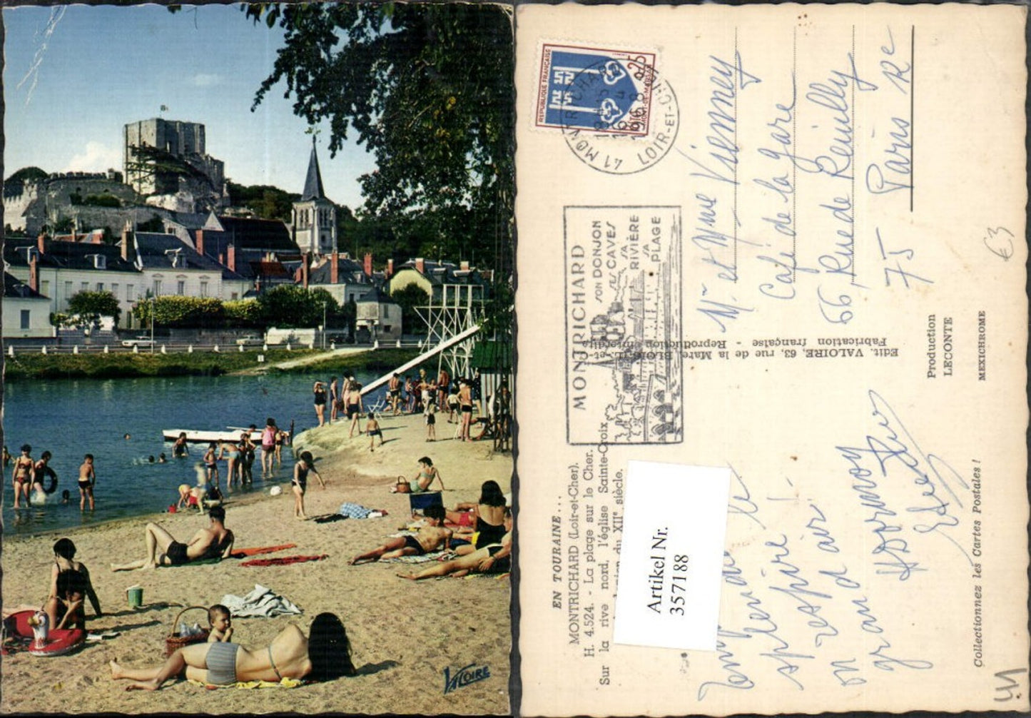 357188,Centre Loire-et-Cher Montrichard La plage sur le Cher Strand Strandleben Schloss