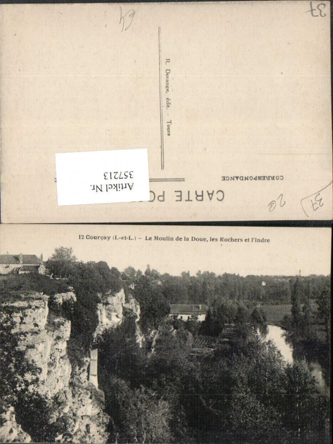 357213,Centre Indre-et-Loire Courcay Le Moulin de la Doue les Rochers et l'Indre Klippe