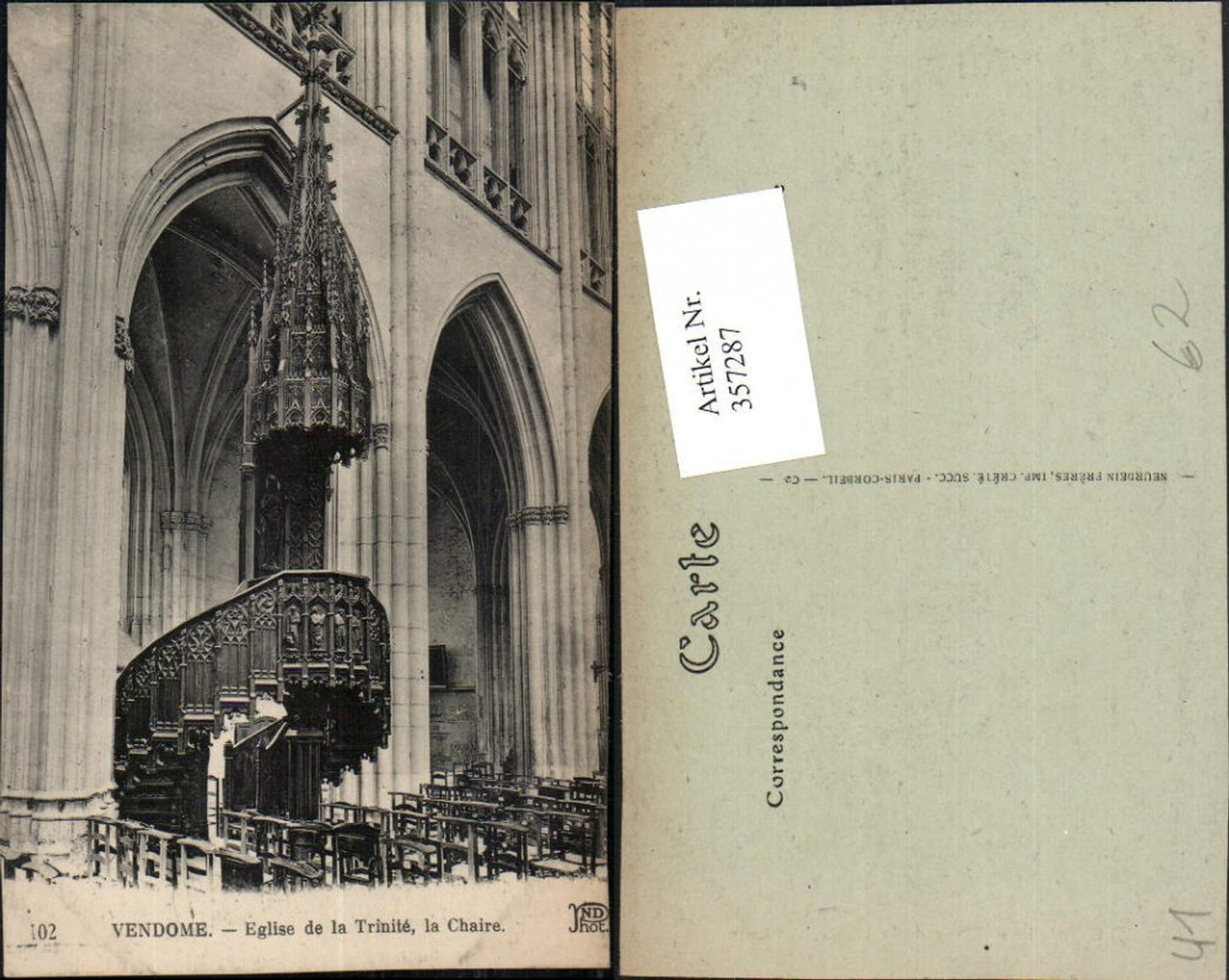 357287,Centre Loire-et-Cher Vendome Eglise de la Trinite Chaire Kirche Kanzel