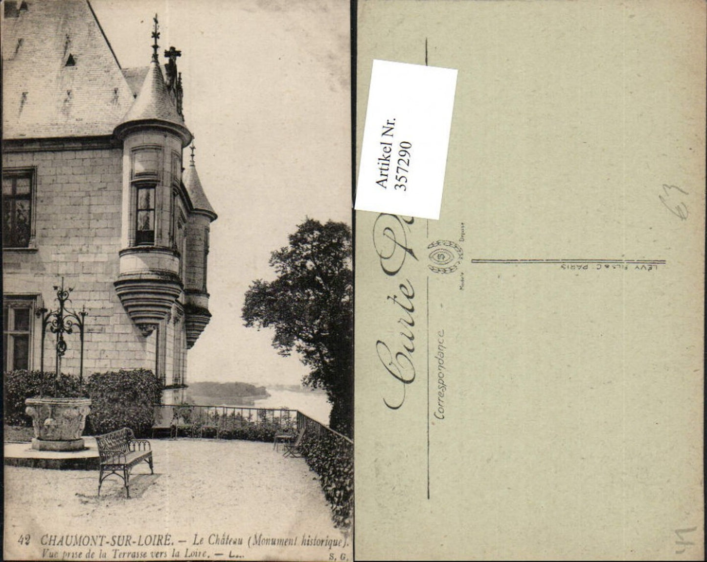 357290,Centre Loire-et-Cher Chaumont-sur-Loire Le Chateau Vue prise de la Terrasse Schloss