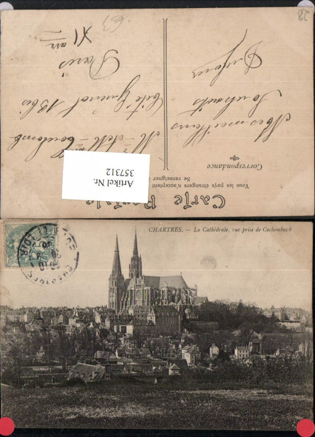 357312,Centre Eure-et-Loir Chartres La Cathedrale vue prise de Cachemback Kirche