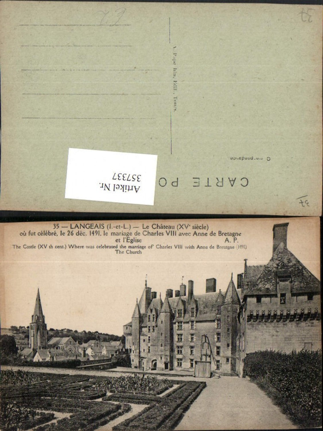 357337,Centre Indre-et-Loire Langeais Le Chateau et l'Eglise Schloss