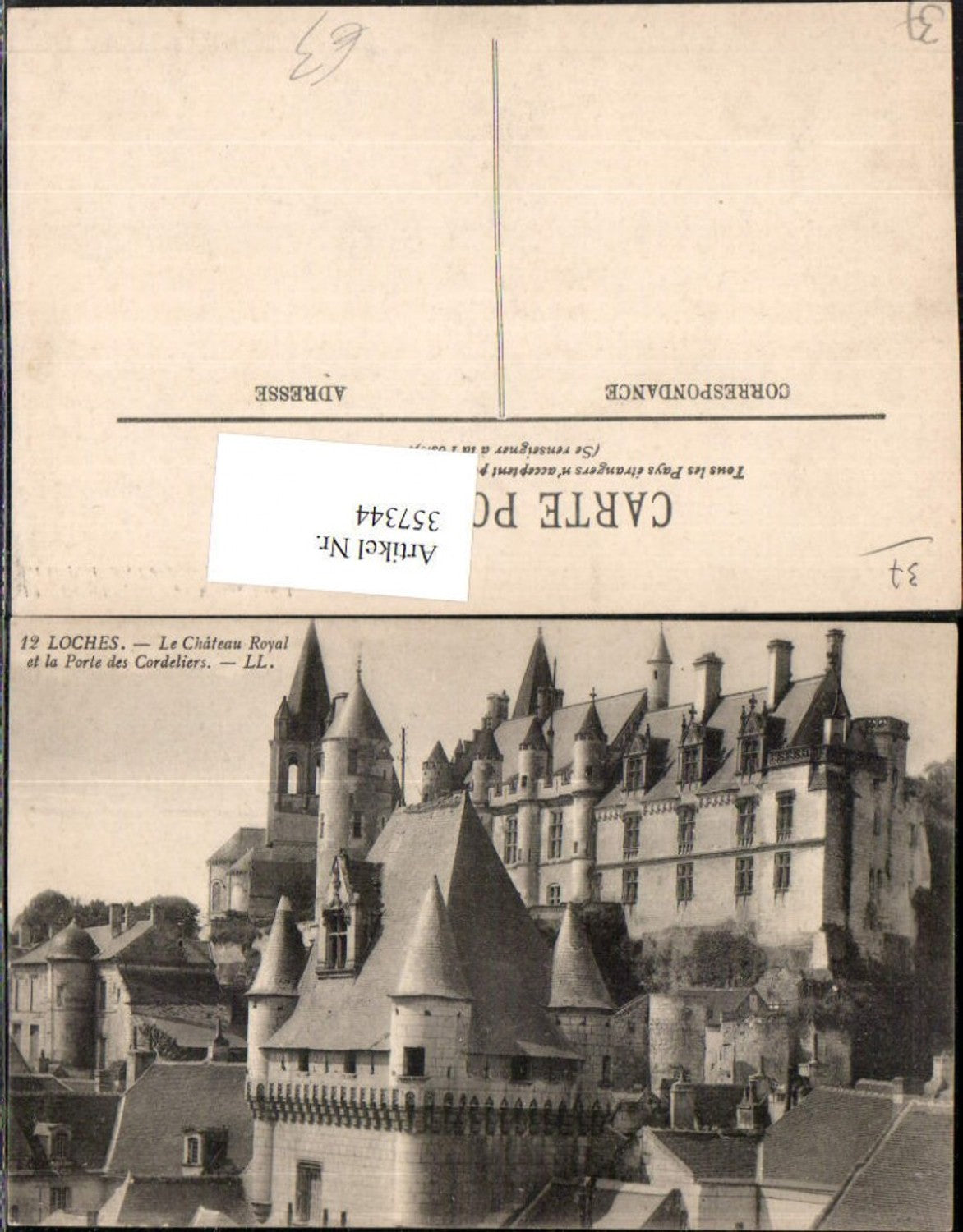 357344,Centre Indre-et-Loire Loches Le Chateau Royal et la Porte des Cordeliers Schloss
