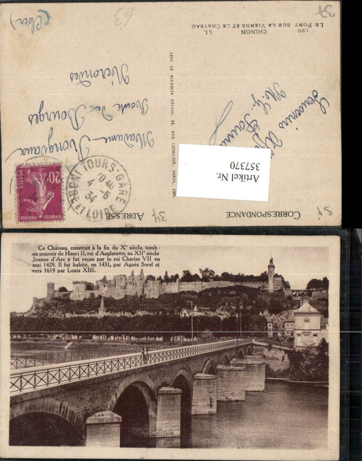 357370,Centre Indre-et-Loire Chinon Le Pont sur la Vienne et le Chateau Brücke Schloss Festung
