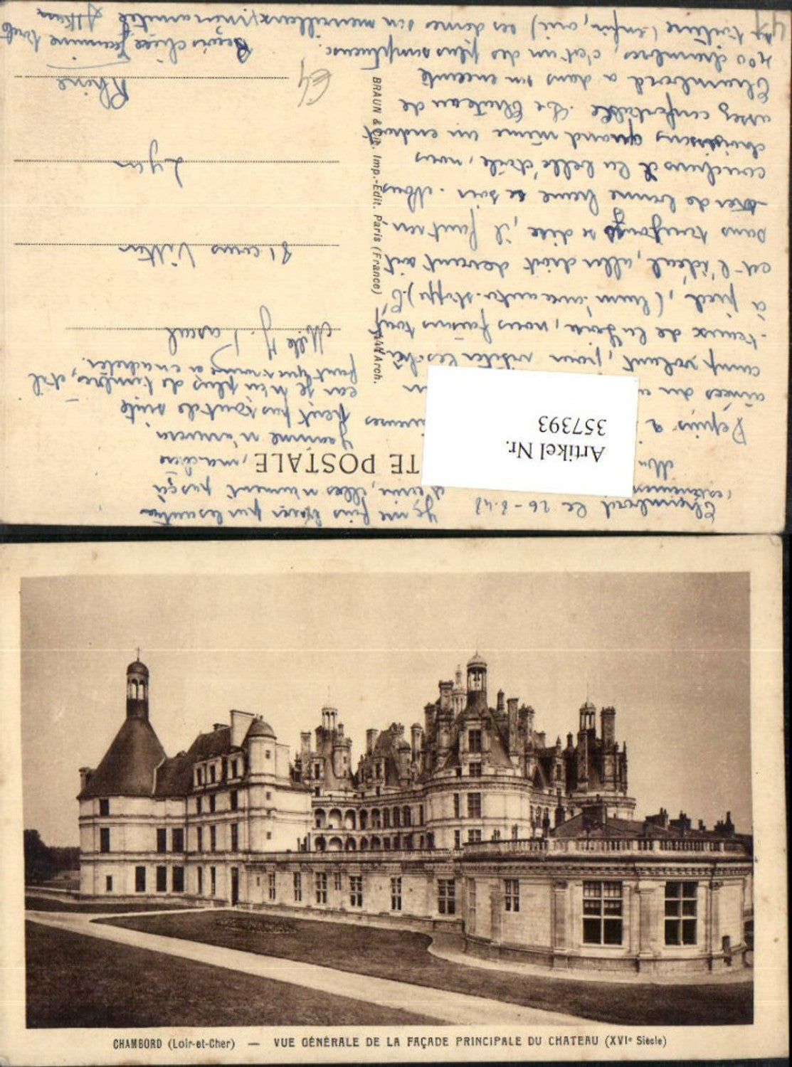 357393,Centre Loire-et-Cher Chambord Vue generale de la facade du Chateau Schloss
