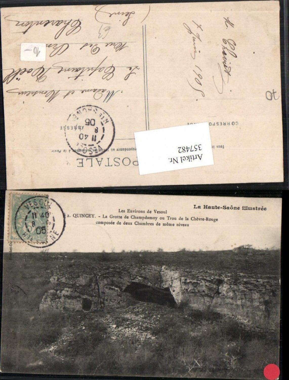 357482,Franche-Comte Haute-Saone Quincey La Grotte de Champdamoy ou Trou de la Chevre-Rouge