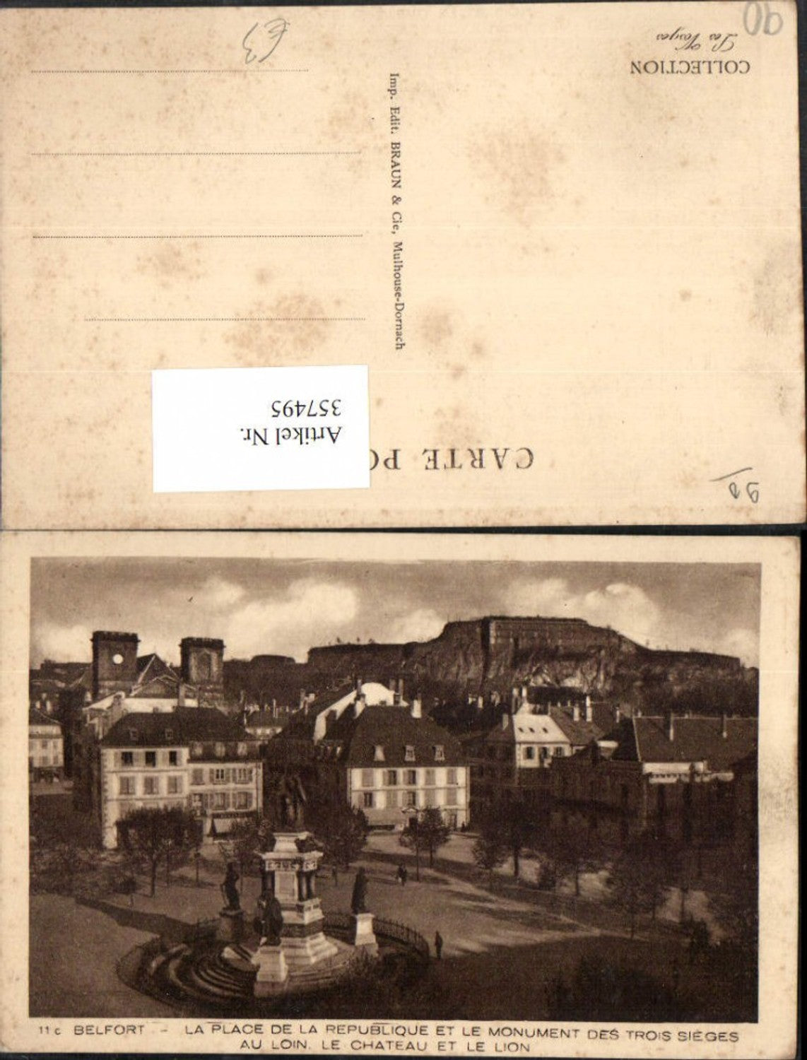 357495,Franche-Comte Territoire-de-Belfort Belfort Monument des Trois Sieges et Chateau Schloss