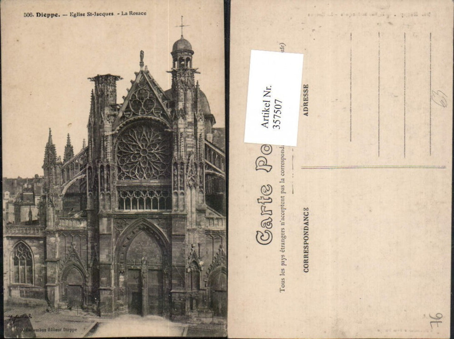 357507,Haute-Normandie Seine-Maritime Dieppe Eglise St-Jacques La Rosace Kirche Kirchenfenster