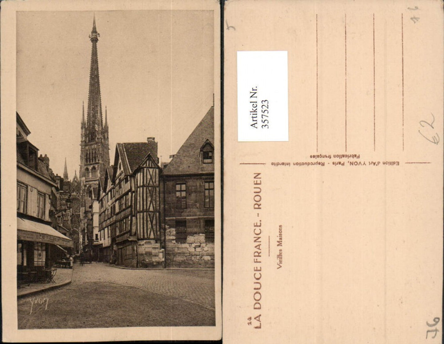 357523, Haute-Normandie Seine-Maritime Rouen Vieilles Maisons Street view Church tower