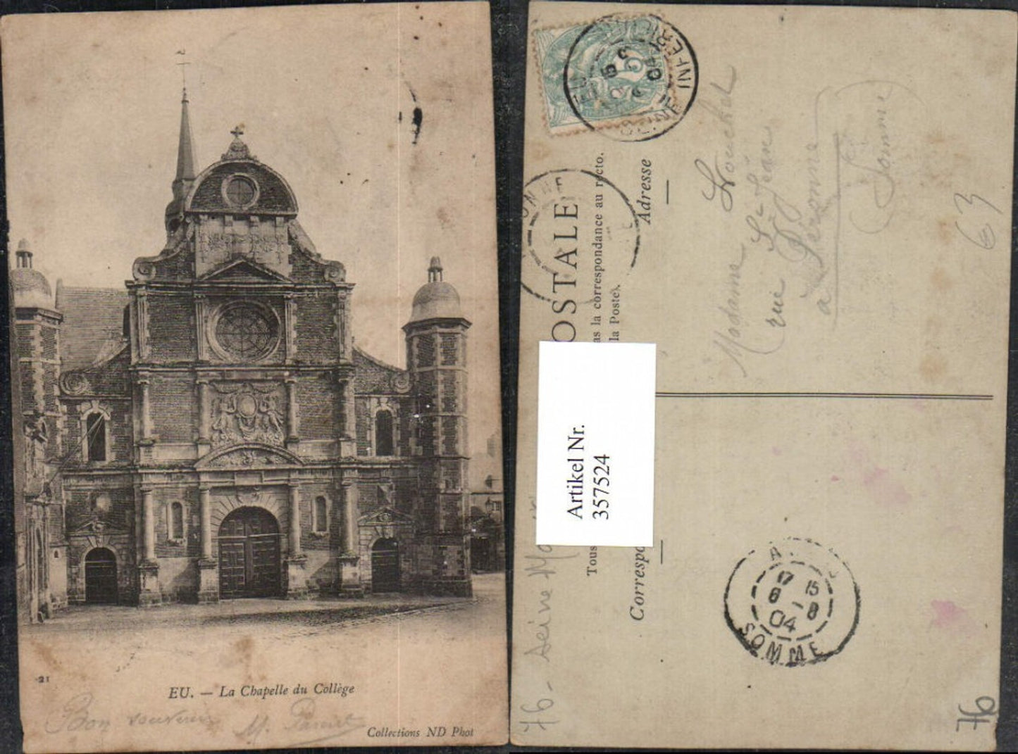 357524,Haute-Normandie Seine-Maritime Eu La Chapelle du College Kirche