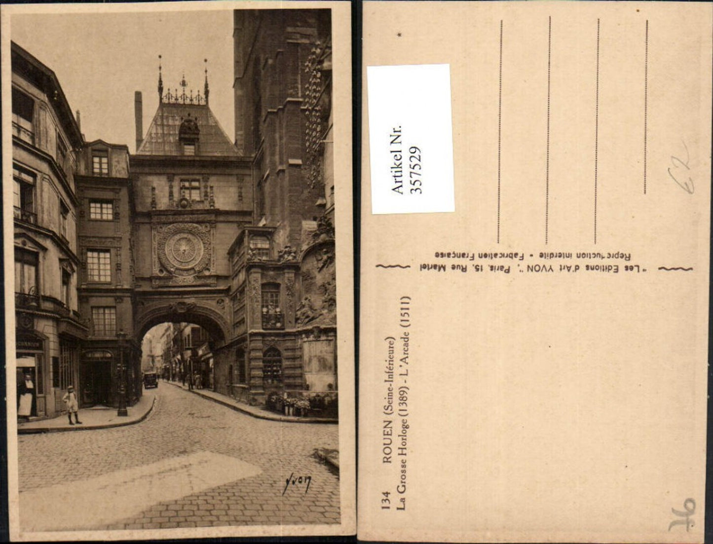 357529,Haute-Normandie Seine-Maritime Rouen La Grosse Horloge Straßenansicht Tor Uhr