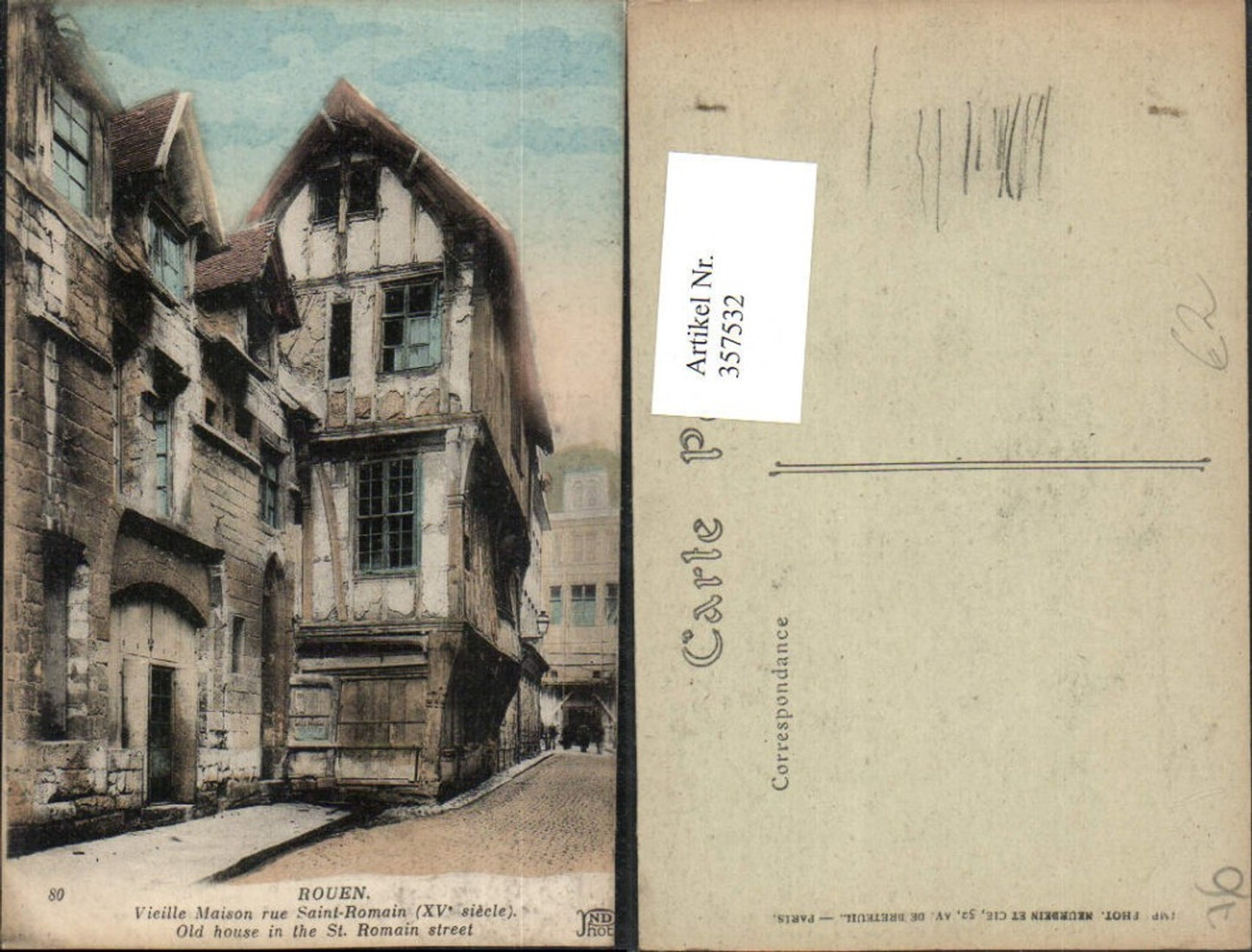 357532,Haute-Normandie Seine-Maritime Rouen Vieille Maison rue Saint-Romain Straßenansicht