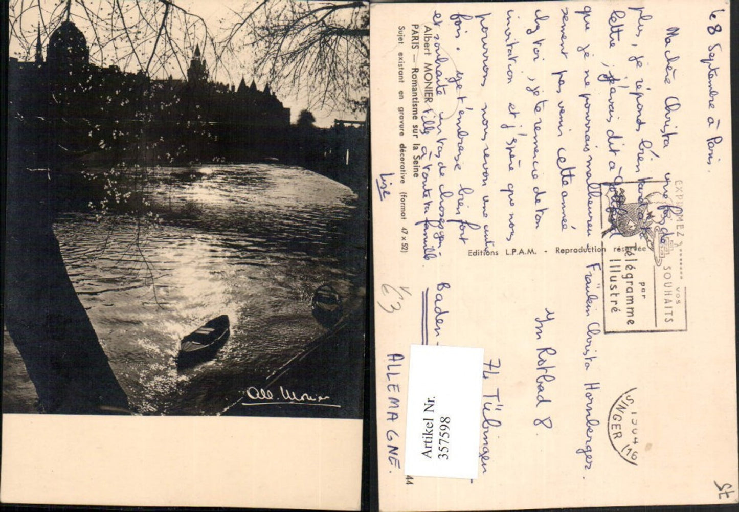 357598,Ile-de-France Paris Romantisme sur la Seine Fluss pub Albert Monier