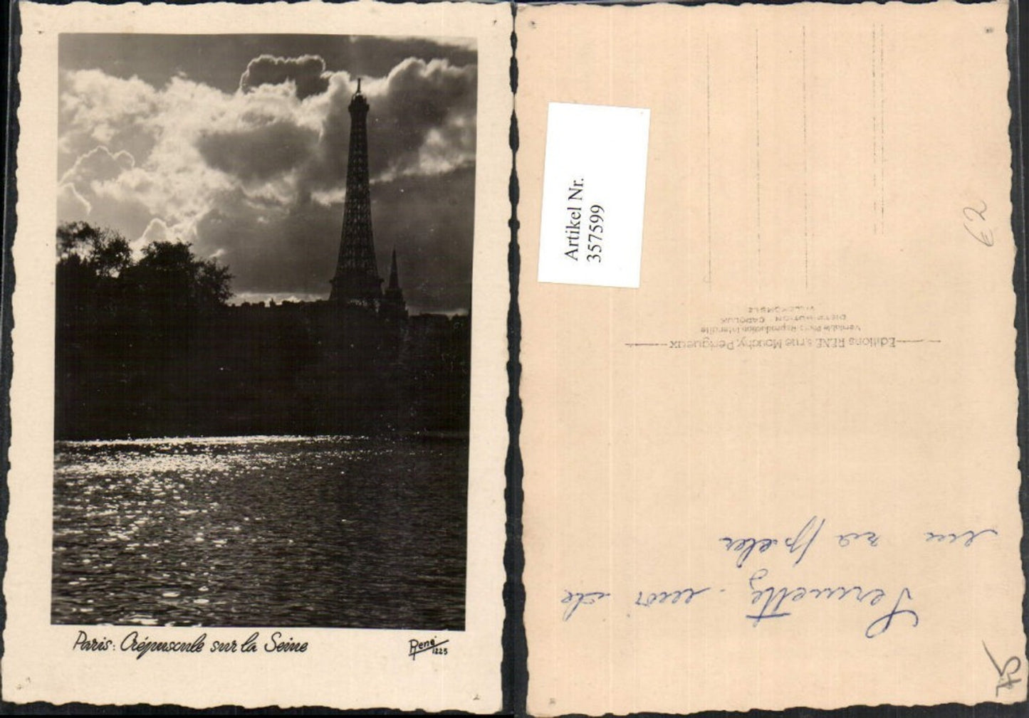 357599,Ile-de-France Paris Crepuscule sur la Seine Eiffelturm pub Rene 1225