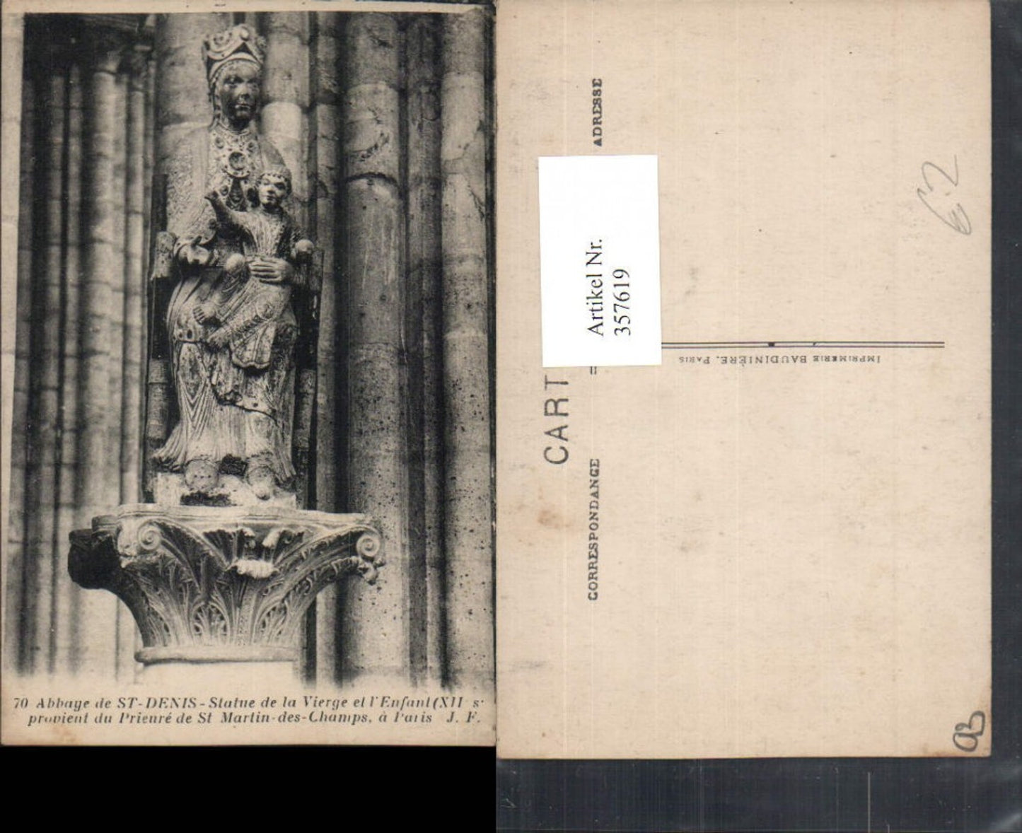 357619,Ile-de-France Seine-Saint-Denis Abbaye de St-Denis Statue de la Vierge l'Enfant