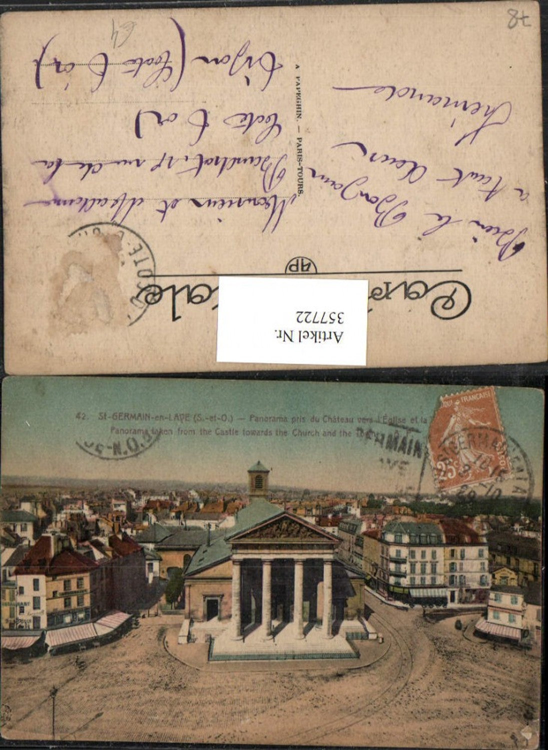 357722,Ile-de-France Yvelines St-Germain-en-Laye Panorama pris du Chateau vers Eglise Kirche