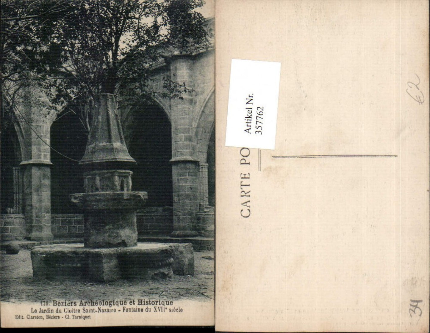 357762.Languedoc-Roussillon Herault Beziers Le Jardin du Cloitre Saint-Nazairo Fontaine Brunnen