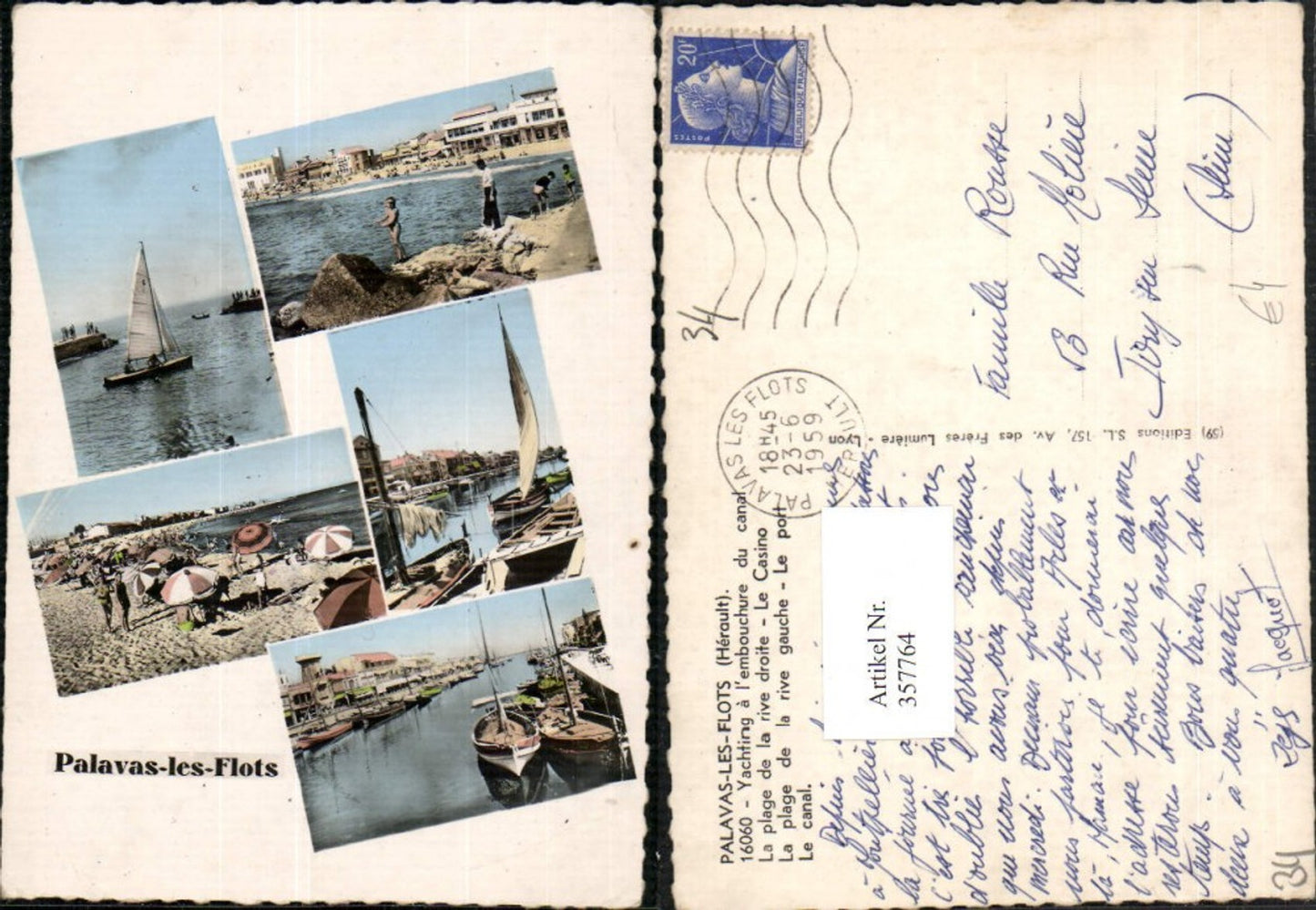 357764.Languedoc-Roussillon Herault Palavas-les-Flots Plage Strand Segelboot Mehrbildkarte