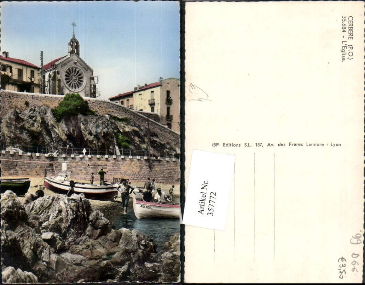 357772.Languedoc-Roussillon Pyrenees-Orientales Cerbere L'Eglise Kirche Küste Boote