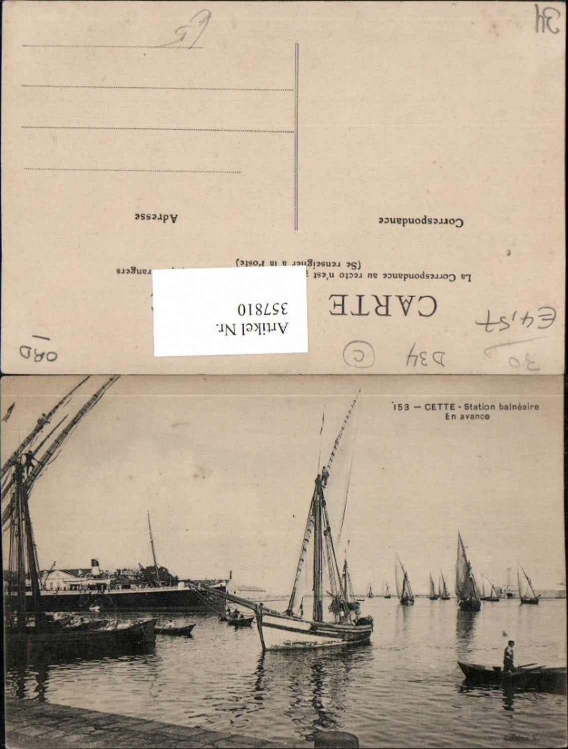 357810,Languedoc-Roussillon Herault Cette Sete Station balneaire En avance Segelboote Dampfer