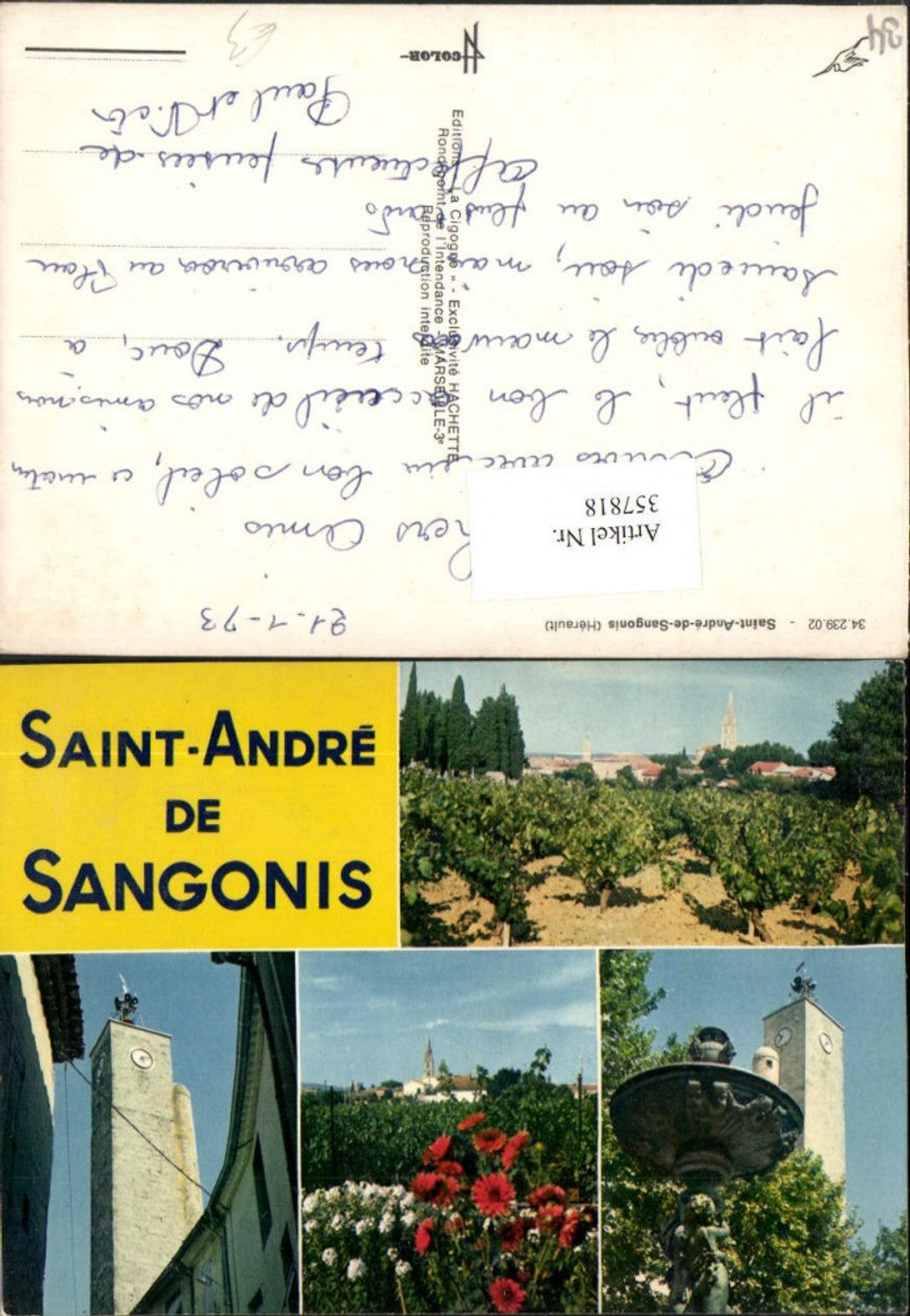 357818,Languedoc-Roussillon Herault Saint-Andre-de-Sangonis Teilansicht Turm Mehrbildkarte