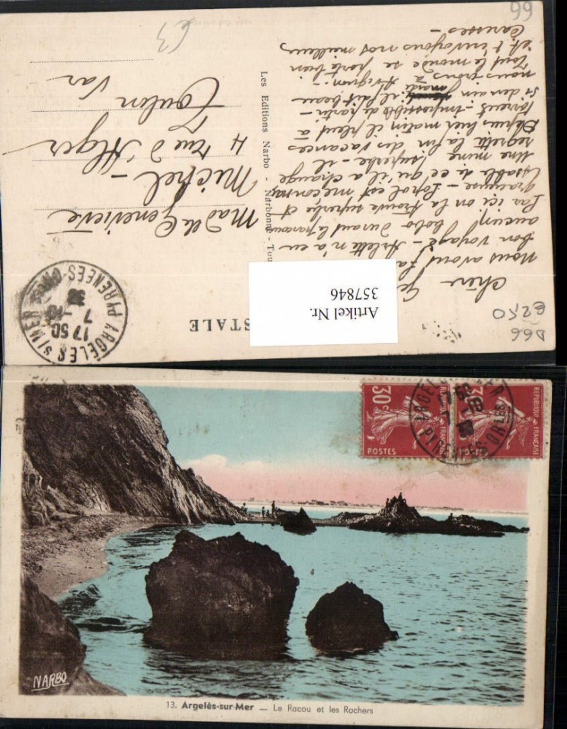 357846,Languedoc-Roussillon Pyrenees-Orientales Argeles-sur-Mer Le Racou et les Rochers Küste