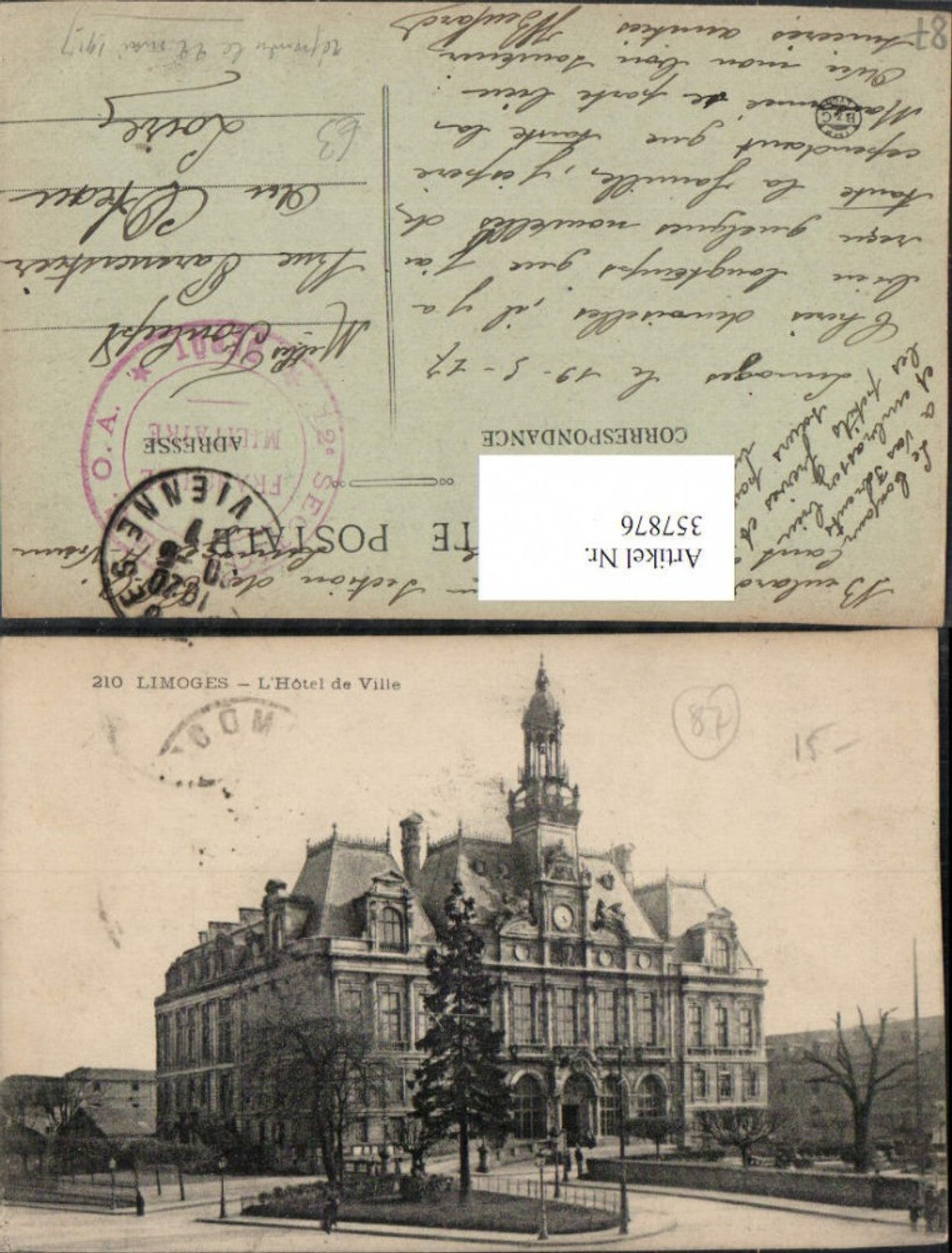 357876,Limousin Haute-Vienne Limoges L'Hotel de Ville Rathaus