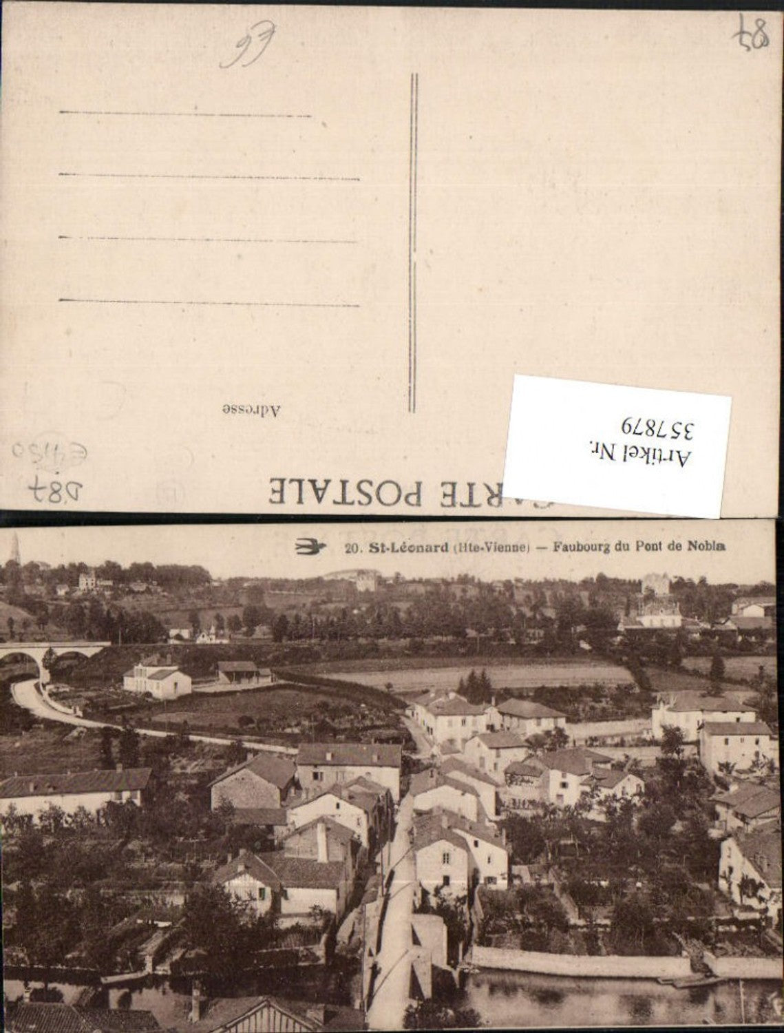 357879,Limousin Haute-Vienne St-Leonard Faubourg du Pont de Nobla Teilansicht Brücke