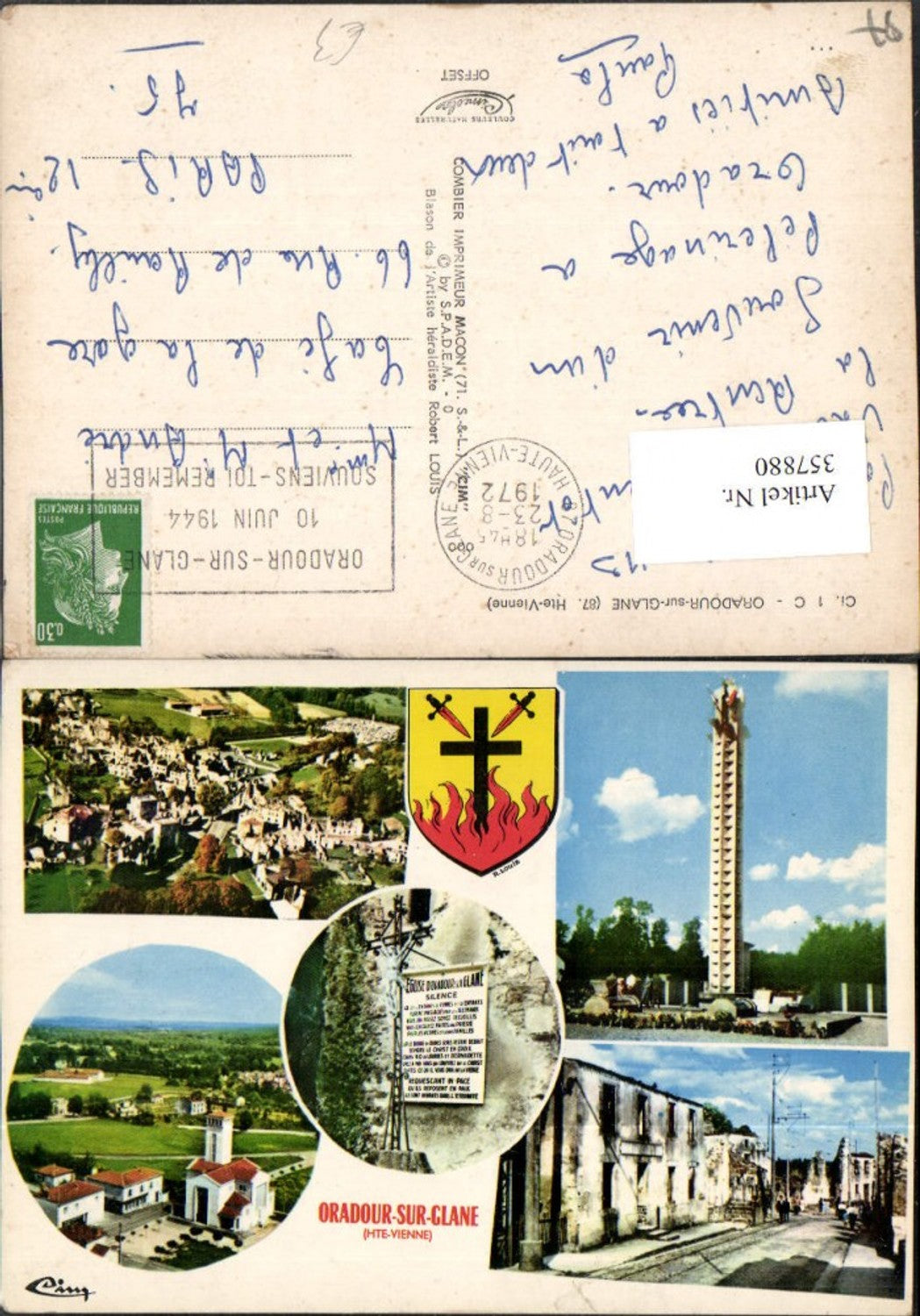 357880,Limousin Haute-Vienne Oradour-sur-Glane Totale Kirche Turm Mehrbildkarte