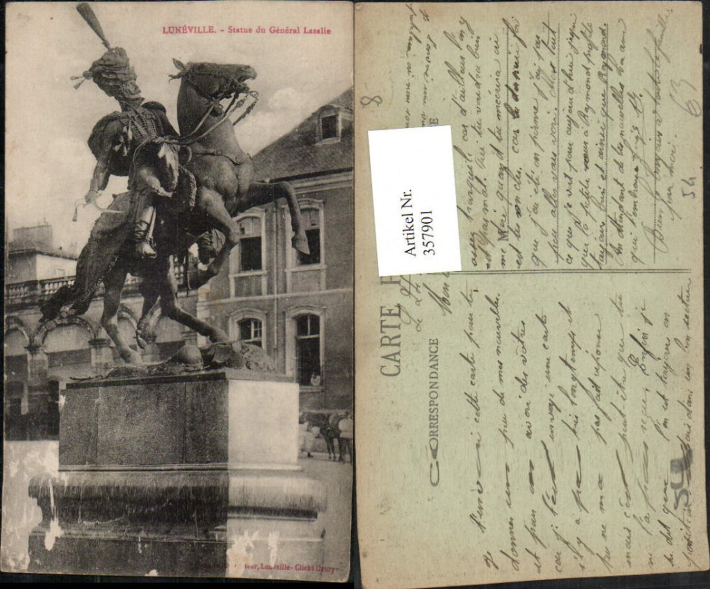 357901,Lothringen Meurthe-et-Moselle Luneville Statue du General Lasalle Denkmal