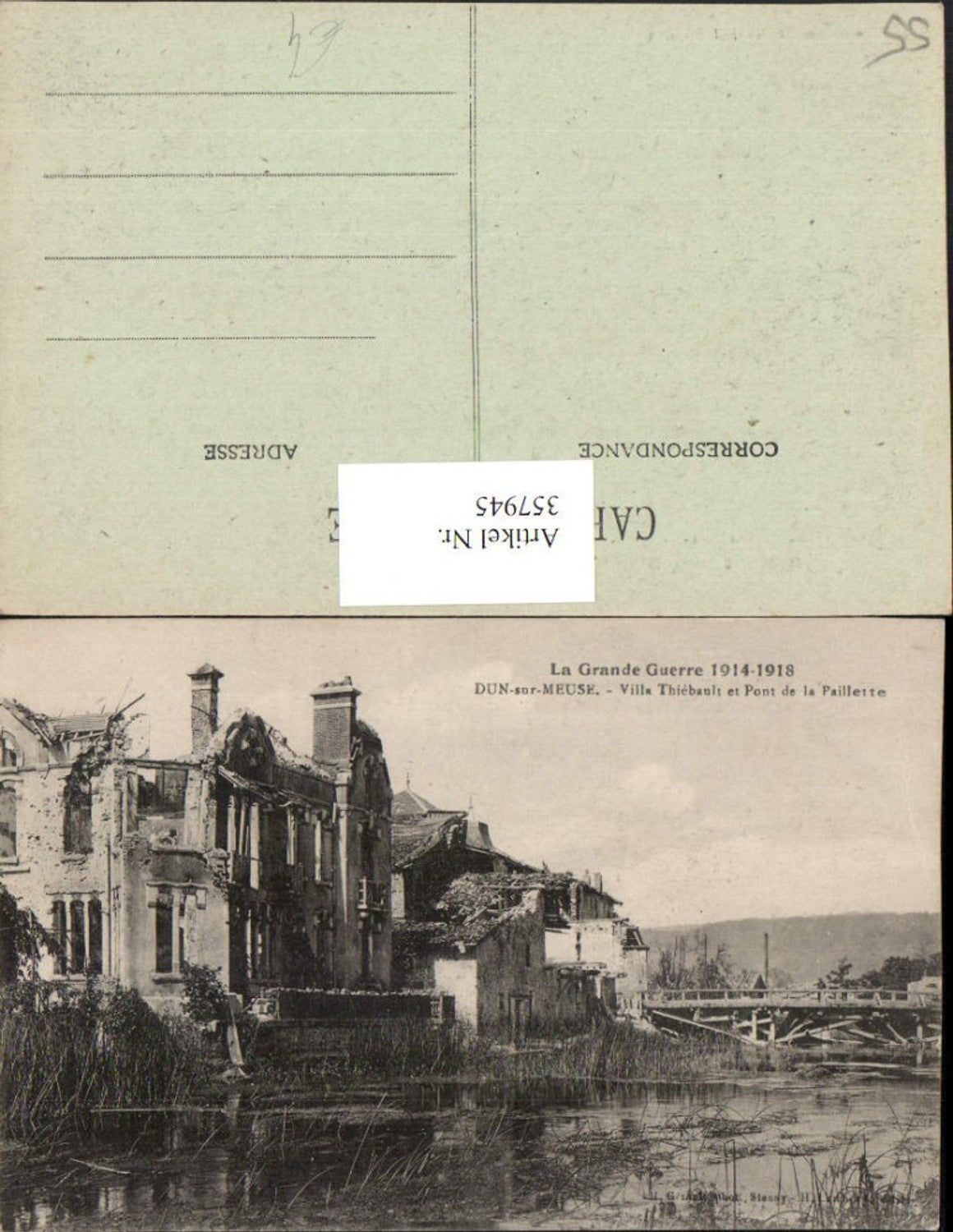 357945,Lothringen Meuse Dun-sur-Meuse Villa Thiebault et Pont Paillette Zerstörung
