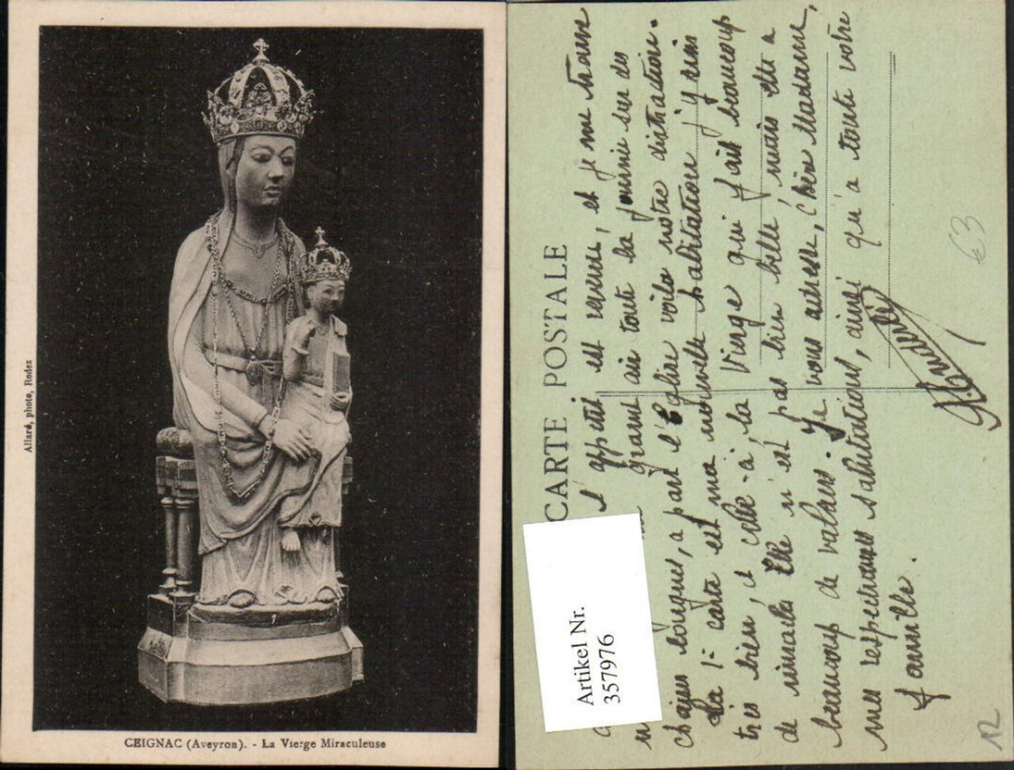 357976,Midi-Pyrenees Aveyron Ceignac La Vierge Miraculeuse Marienstatue