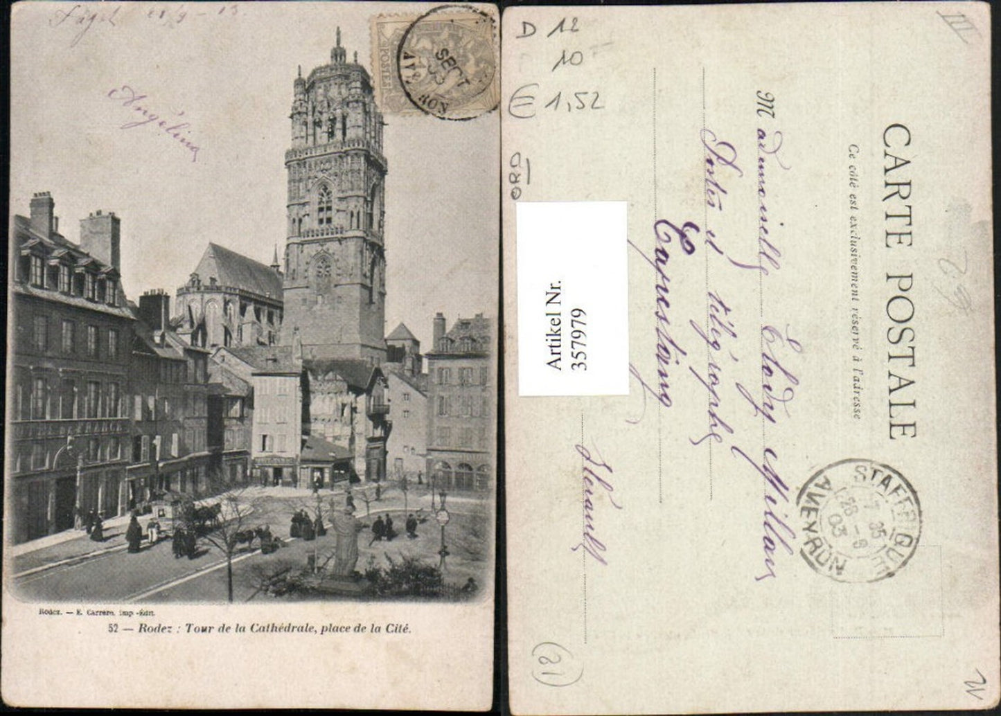 357979,Midi-Pyrenees Aveyron Rodez Tour de la Cathedrale place de la cite Kirchenturm