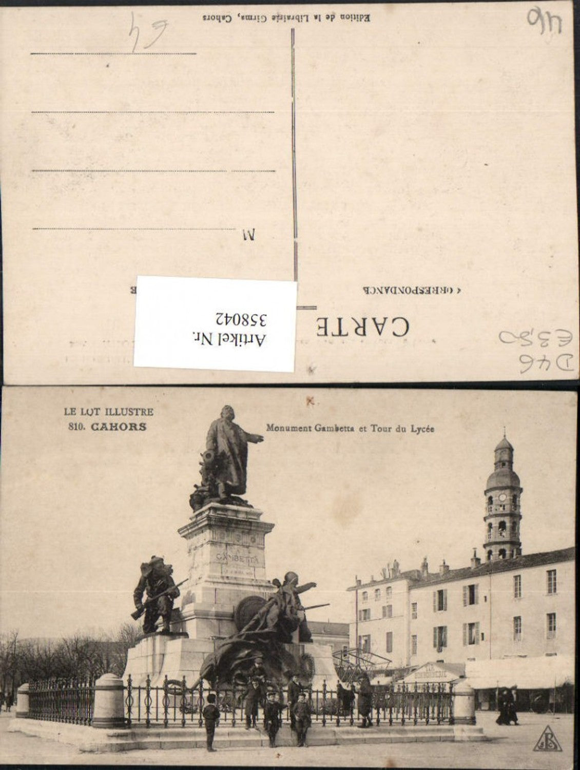 358042,Midi-Pyrenees Lot Cahors Monument Gambetta et Tour du Lycee Monument