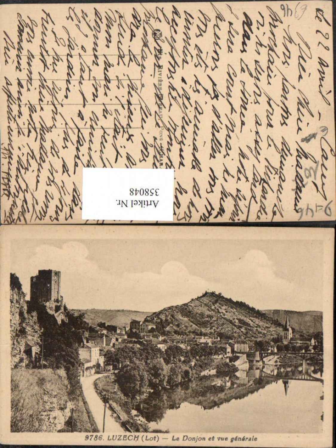 358048,Midi-Pyrenees Lot Luzech Le Donjon et vue generale Totale