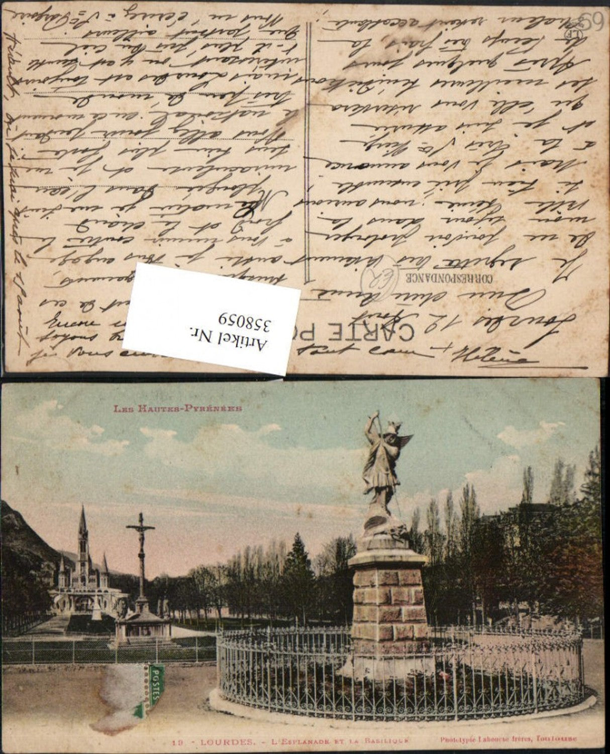 358059,Midi-Pyrenees Hautes-Pyrenees Lourdes Esplanade et la Basilique Statue Kirche