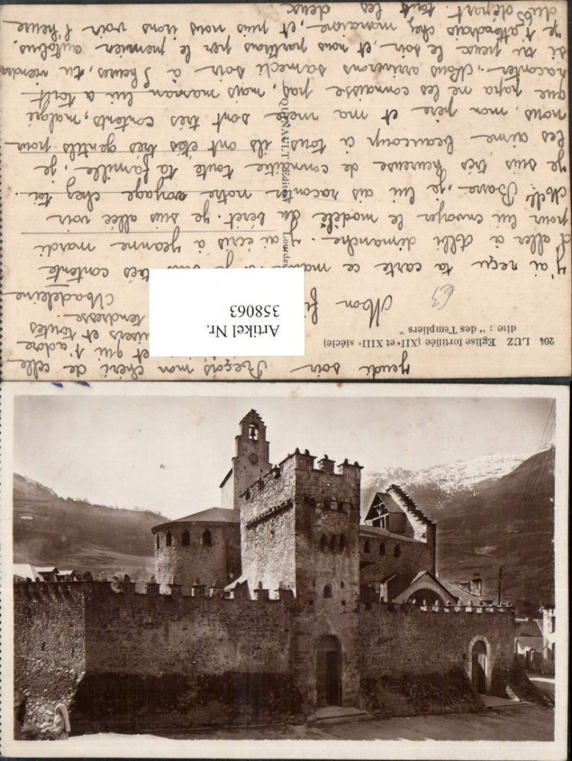 358063,Midi-Pyrenees Hautes-Pyrenees Luz Eglise fortifiee des Templiers Kirche Bergkulisse