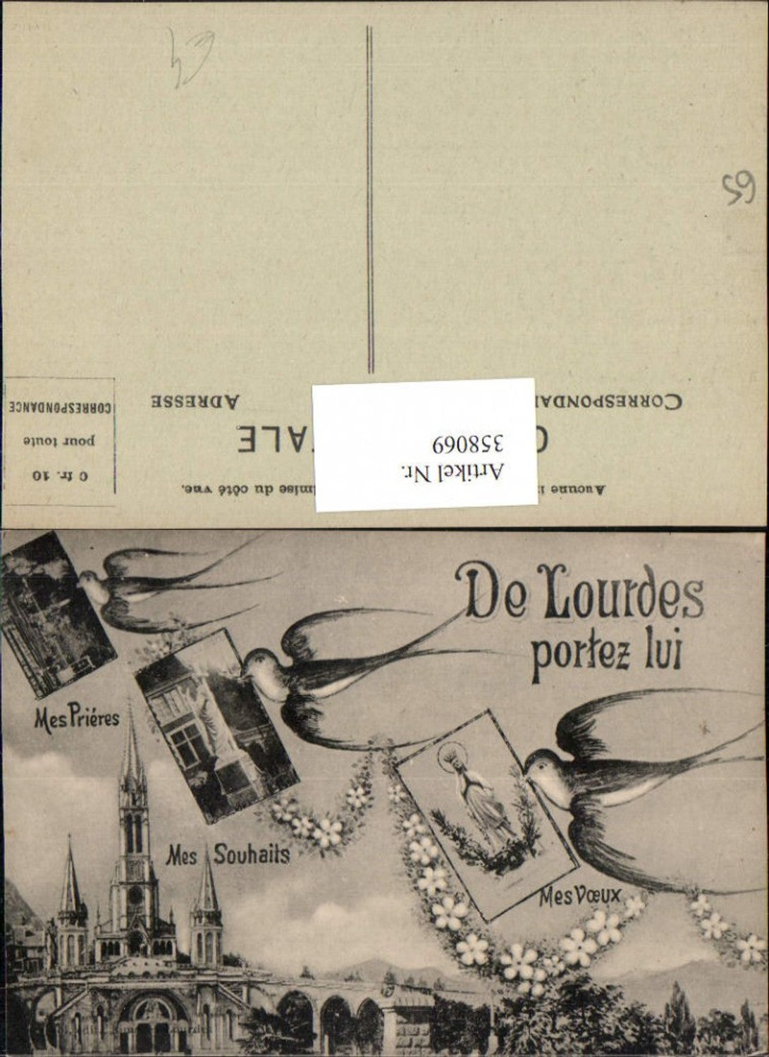 358069,Midi-Pyrenees Hautes-Pyrenees Lourdes Church of Mes Voeux multi-image card swallows