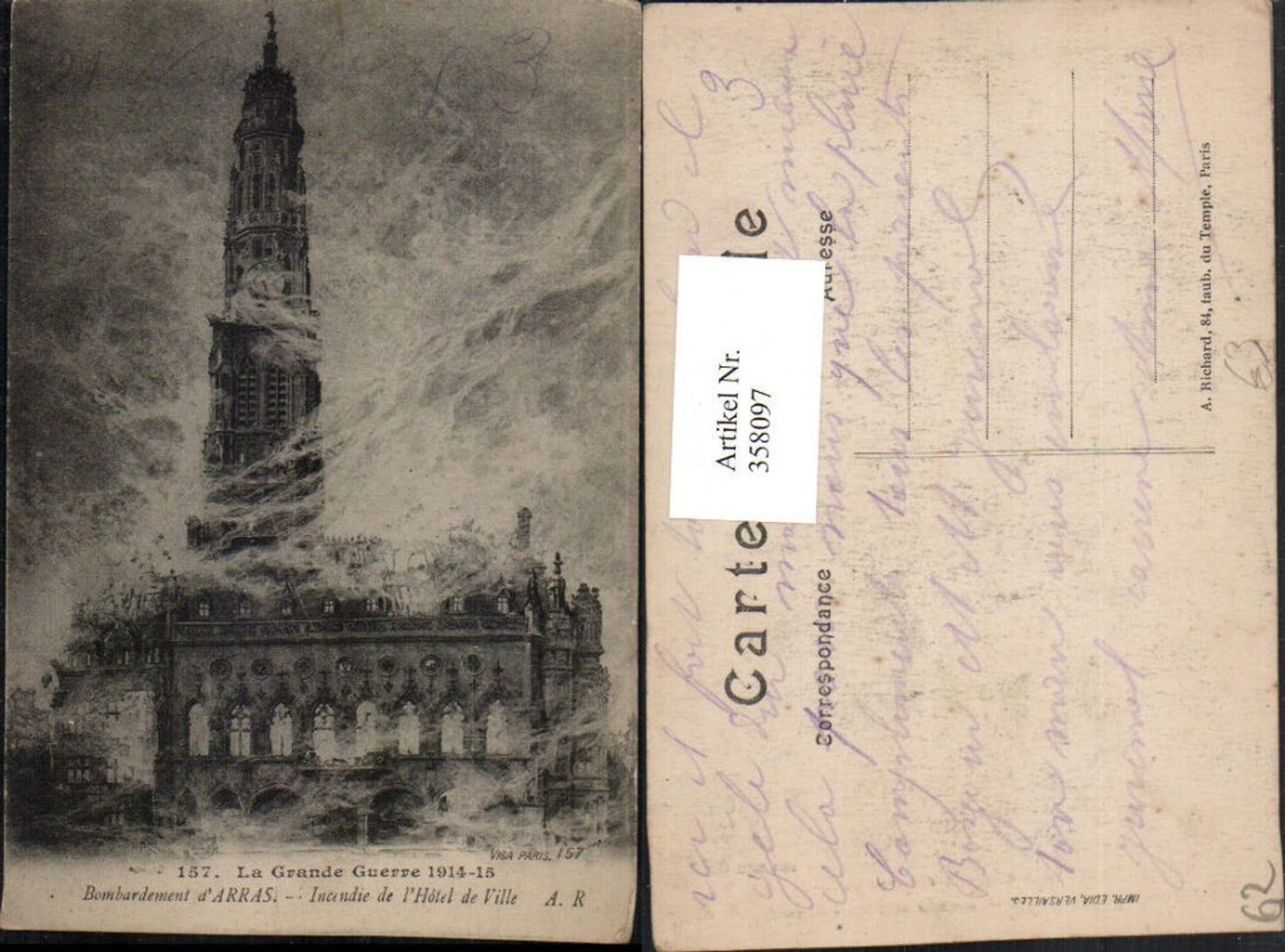 358097,Nord-Pas-de-Calais Pas-de-Calais Grande Guerre Arras Bombardement Hotel de Ville Rathaus
